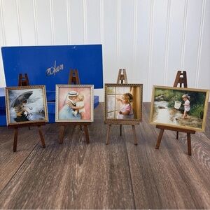 (4) Donald Zolan Framed Miniature Mini Reproduction of Oil Paintings + Easel